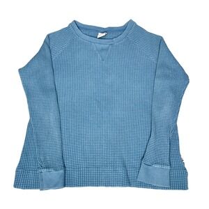 The North Face Womens XL Blue Waffle Knit Thermal Cotton Pullover Sweater 0145